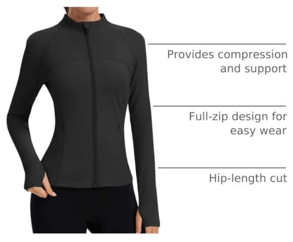 Rapbin Women's Full Zip Workout jackets Runing Slim Fit Athletic Tops With Thumb Holes - color: Black, size: Small