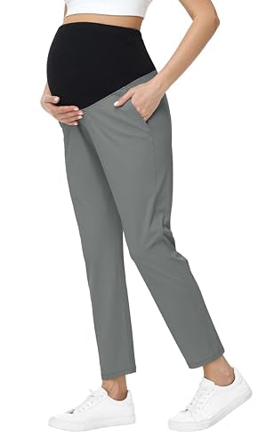 Maternity Pants Over Belly Pregnancy Casual Scrub Pant - color: Grey, size: Large