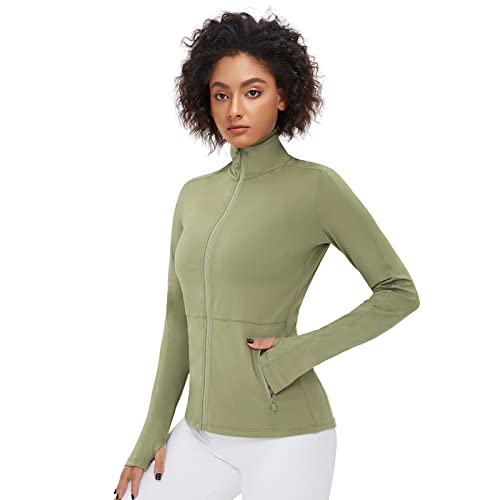 VUTRU Women's Workout Yoga Jacket Full Zip Running Athletic Track Jacket - color: Bean Green, size: X-Small