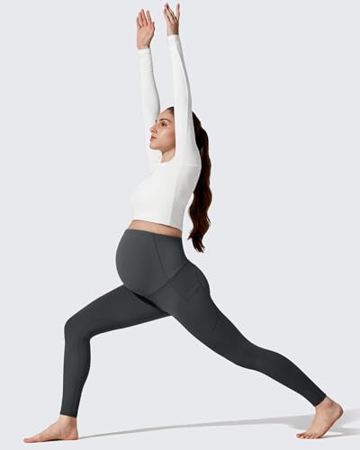 G4Free BareFeel Fleece Lined Maternity Leggings with Pockets Winter - color: Dark Gray, size: Small