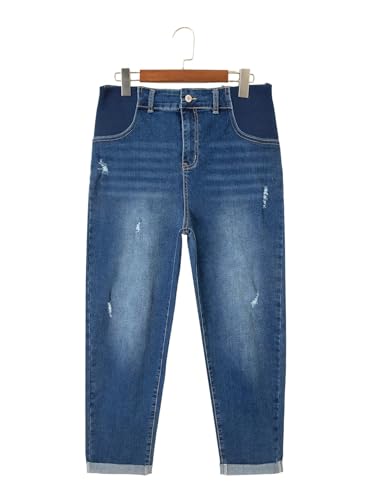 BLENCOT Maternity Jeans High Rise Stretchy Waistband Straight Leg - color: Navy Blue, size: Large
