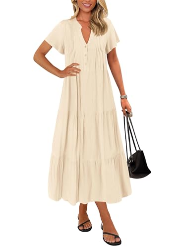 KIRUNDO Summer Maxi Dresses for Women with Pockets 2026 - color: Apricot, size: Large