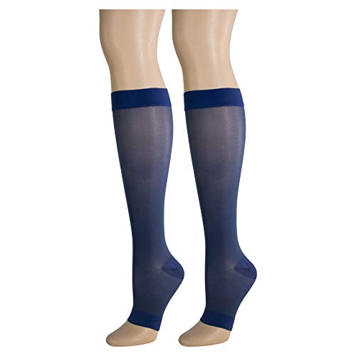 Truform Sheer Compression Stockings, 15-20 mmHg, Women's Knee High Length, Open Toe, 20 Denier, Blue, Medium - color: Blue, size: Medium (1 Pair)