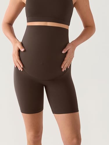 MOMANDA No Front Seam Maternity Biker Shorts 6" - color: Clay Brown, size: Medium