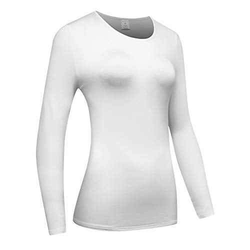 OThread & Co. Women's Long Sleeve T-Shirt Comfy Underscrub Tee Basic Stretch Layer - color: White, size: X-Large