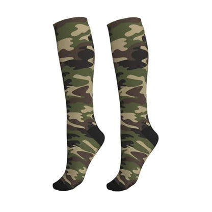 Compression Socks Knee High Support Stockings Women Men - color: Green Brown Camo