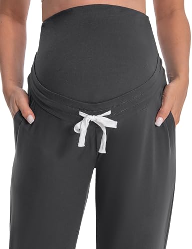 Women's Maternity Joggers Over Belly Sweatpants - color: Darkgrey, size: XX-Large
