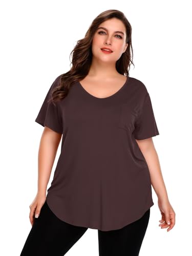 BELAROI Women Plus Size Tops V-Neck Tunics Shirts - color: Coffee, size: 2X