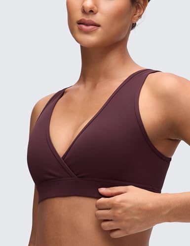 CRZ YOGA Maternity V Neck Nursing Bras - color: Ripe Plum, size: Medium