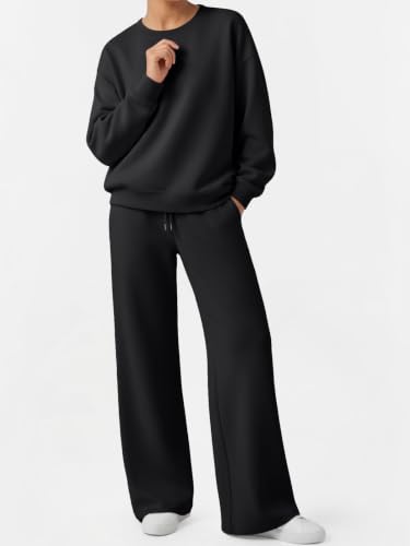 EFAN Womens Sweat Sets 2 Piece Sweatsuits Modal Blend Matching Loungewear - color: Black, size: Large