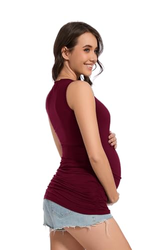 Smallshow Women's Maternity Tank Top 3 Pack - color: Black-light Grey-maroon(3 Pack), size: XX-Large