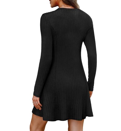OFEEFAN Fall Dresses for Women 2026 Long Sleeve Crew Neck Sweater Dress - color: Black, size: X-Large