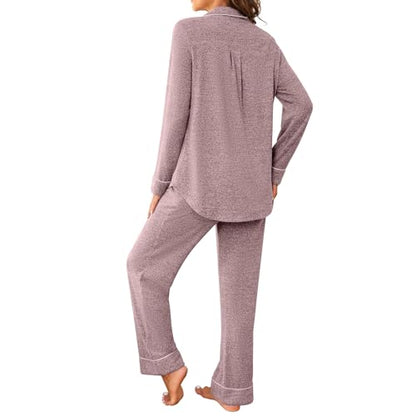Pajamas for Women Set 2 Piece, Super-Soft Long Sleeve Postpartum PJS - color: Pink, size: Small