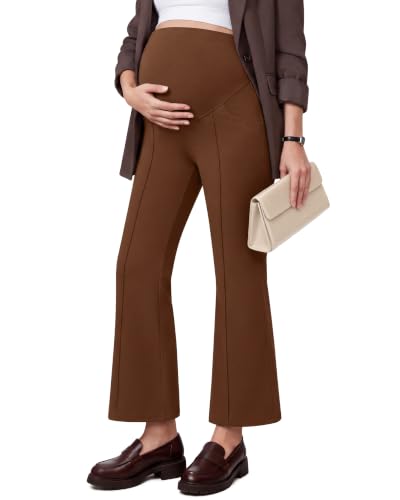 G4Free EverGoing Maternity Work Pants Pregnancy Ankle Flare Leg with Pocket - color: Dark Coffee, size: Medium