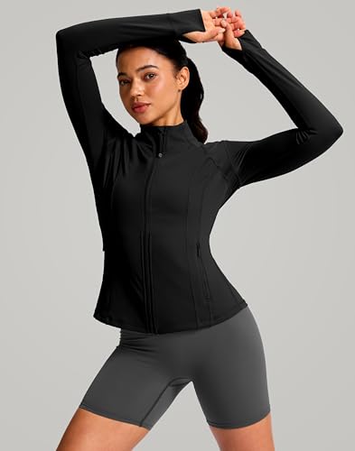 G Gradual Women's Workout Jackets Extended Waist Length Slim Full Zip 4 Pockets Athletic Jacket Spring Running Yoga Clothes - color: Black, size: Small