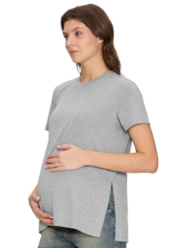 Women's Maternity Shirts, Crew Neck Maternity Top Short Sleeve - color: Light Gray, size: X-Large