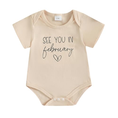 Yccutest Surprise Pregnancy Announcement Baby Onesie Newborn Infant Reveal Ideas Baby Announcement Bodysuit Unisex 0-3 Months - color: Apricot February, size: Newborn