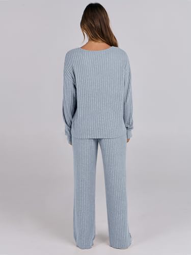 ANRABESS Women 2 Piece Lounge Pajamas Sets Casual Fall Outfits - color: Blue, size: Small