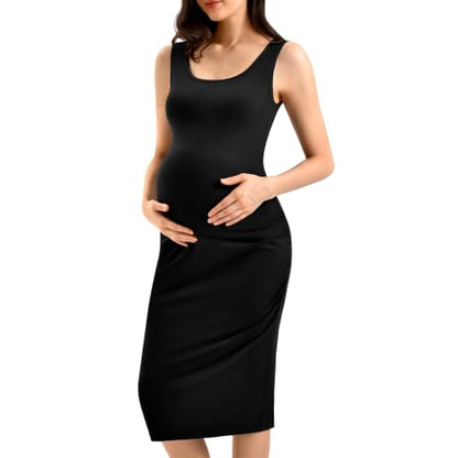 CADITEX Women's Tank Top Maternity Dress Ruched Pregnancy Clothes - color: Black, size: Medium