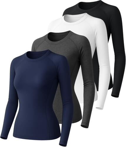 Women Long Sleeve Compression Shirts Underscrubs Workout Athletic Tops - color: Black/White/Navy Blue/Gray, size: Medium