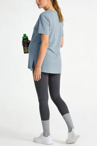 Women's Maternity Shirts Short Sleeve Split Hem Pregnancy Tops Clothes - color: Dusty Blue, size: Medium