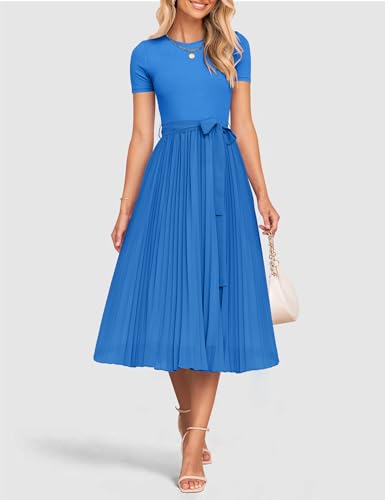 ZESICA Women's 2026 Summer Short Sleeve Knit Midi Dresses - color: Cobalt Blue, size: Medium