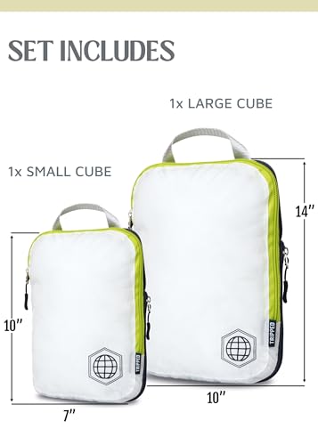 TRIPPED Travel Gear Compression Packing Cubes for Carry-On Travel 2-Pack - color: White/Green, size: 2 Piece