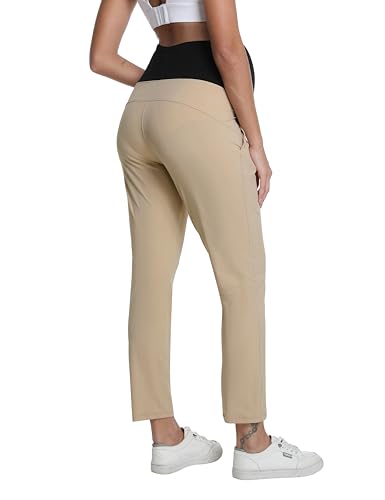 Foucome Womens Maternity Pants Over Belly Pregnancy Golf Pants - color: Khaki, size: Small
