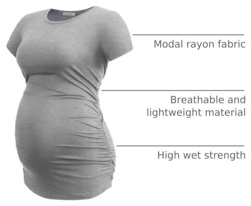 Smallshow Women's Side Ruched Tunic Maternity Shirts 3 Packs - color: Army Green-white Stripe-grey(3 Pack), size: Medium