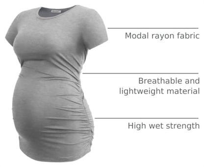 Smallshow Women's Side Ruched Tunic Maternity Shirts 3 Packs - color: Army Green-white Stripe-grey(3 Pack), size: Medium