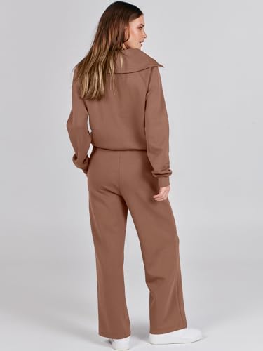 ANRABESS Women 2 Piece Set Sweatsuits Lounge Fall Outfits - color: Burnt Brown, size: Small