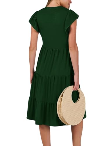 CzzzyL Womens Nursing Midi Dress Breastfeeding Sleeveless Tiered Pockets - color: Dreepgreen, size: Medium