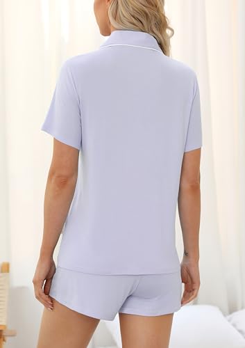 Samring Womens Pajamas Set Short Sleeve Button Down Sleepwear 2 Piece Pjs - color: Lilac, size: Large