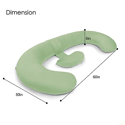 QUEEN ROSE Cooling E Shaped Pregnancy Pillows, Detachable Maternity Body Pillow for Sleeping, Green - color: Green