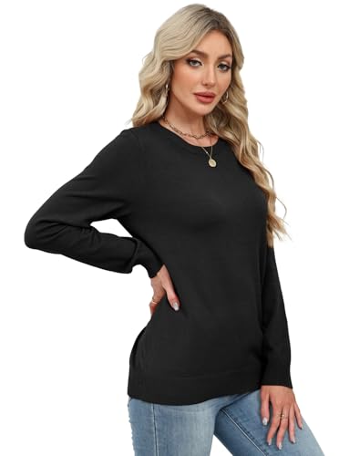 WIHOLL Sweaters for Women Lightweight Fall Tops Pullover Long Sleeve Shirts - color: Black, size: XX-Large