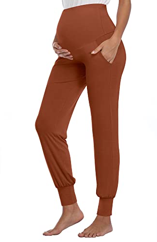 AMPOSH Women's Maternity Pants Stretchy Lounge Workout Sweatpants Casual Loose Comfy Pregnancy Joggers with Pockets - color: Caramel, size: Medium
