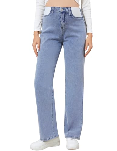 POSHGLAM Maternity Jeans Wide Leg Side Panel for Pregnancy & Postpartum, Comfy Stretch Denim Pants - color: Light Blue, size: Medium