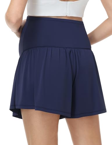Foucome Womens 2 in 1 Maternity Athletic Shorts with Liner Pockets - color: Navy, size: Small