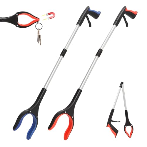 2 Pack Grabber Reacher Tool, 31” Foldable Pickup Tool for Seniors - color: Orange+blue