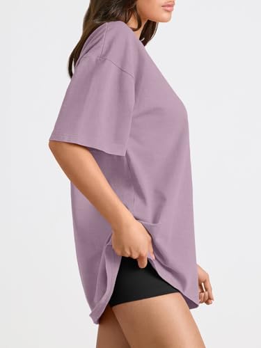 Trendy Queen Womens Oversized T-Shirts Short Sleeve Crew Neck Summer Tops - color: Darkpink, size: Large