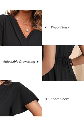 OUGES Women's Wrap Tie Back Short Sleeve Summer Maternity Nursing Tops 2026 - color: Black, size: Small