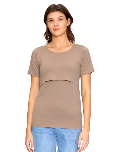 3 Pack Women's Nursing Tops, Breastfeeding Shirts Short Sleeve - color: Black/Light Grey/Light Brown, size: Medium