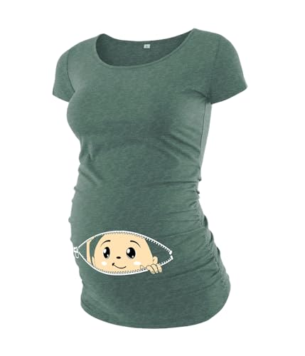 Decrum Maternity Short Sleeve Graphic Print T Shirts - color: Sea Green - Baby Maternity T-shirt, size: Small