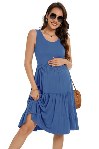 Smallshow Women's Sleeveless Ruffle Tank Maternity Dress - color: Grey Blue, size: Large
