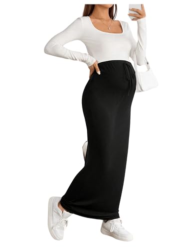 SHENHE Women's Maternity Skirt Knit Adjustable Waist Drawstring Maxi Skirt - size: Large