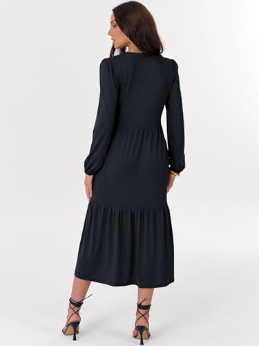 ANRABESS Women's Long Sleeve Fall Flowy Boho Maxi Dresses - color: Navy Blue, size: Medium