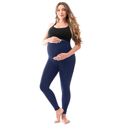 SINOPHANT Maternity Leggings with Pockets Over Belly Yoga Pants - color: Navy Blue, size: Medium