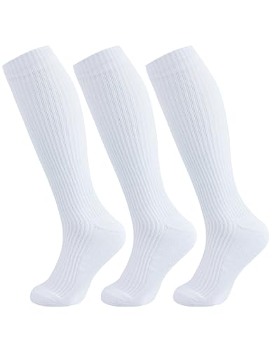 +MD 3 Pairs Bamboo Viscose Compression Socks for Women Men 15-20mmHg Knee High Support Stockings for Pregnancy Nurse Travel - color: White, size: X-Large