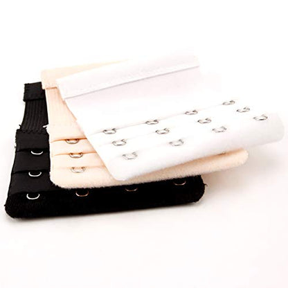 12 Pieces Flexible Bra Extender Strap 2/3/4/5 Hooks 3 Rows Adjustable Elastic Bra Band Extension for Women, Black/White/Beige
