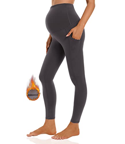Foucome Women's Fleece Lined Maternity Leggings with Pockets - color: Grey, size: Small